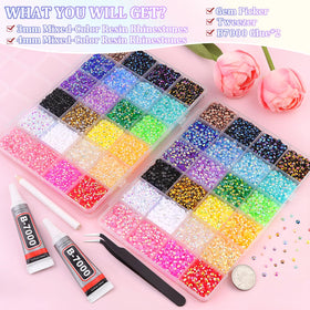 Close-up of 3mm and 4mm multicolour resin rhinestones