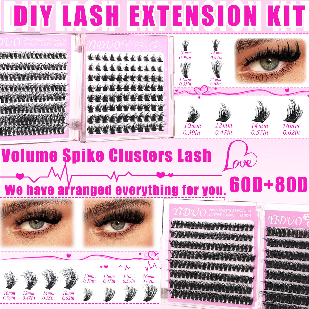 Close-up of 40D lash clusters in YIDUO kit