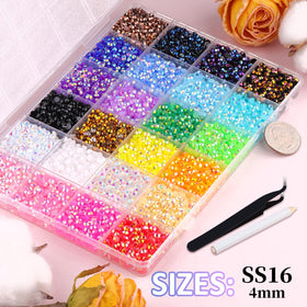 Close-up of 4mm resin rhinestones in various colors