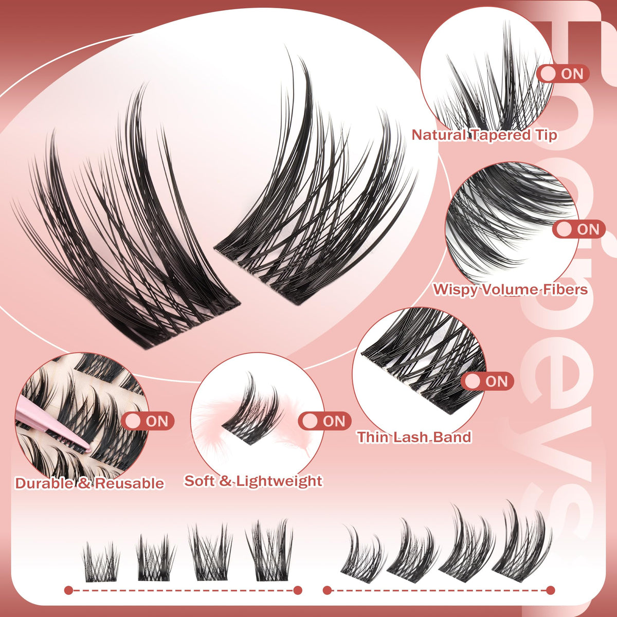 Close-up of 5-6mm bottom lash clusters
