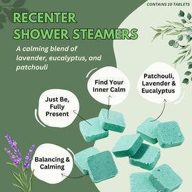 Close-up of a shower steamer with eucalyptus and lavender
