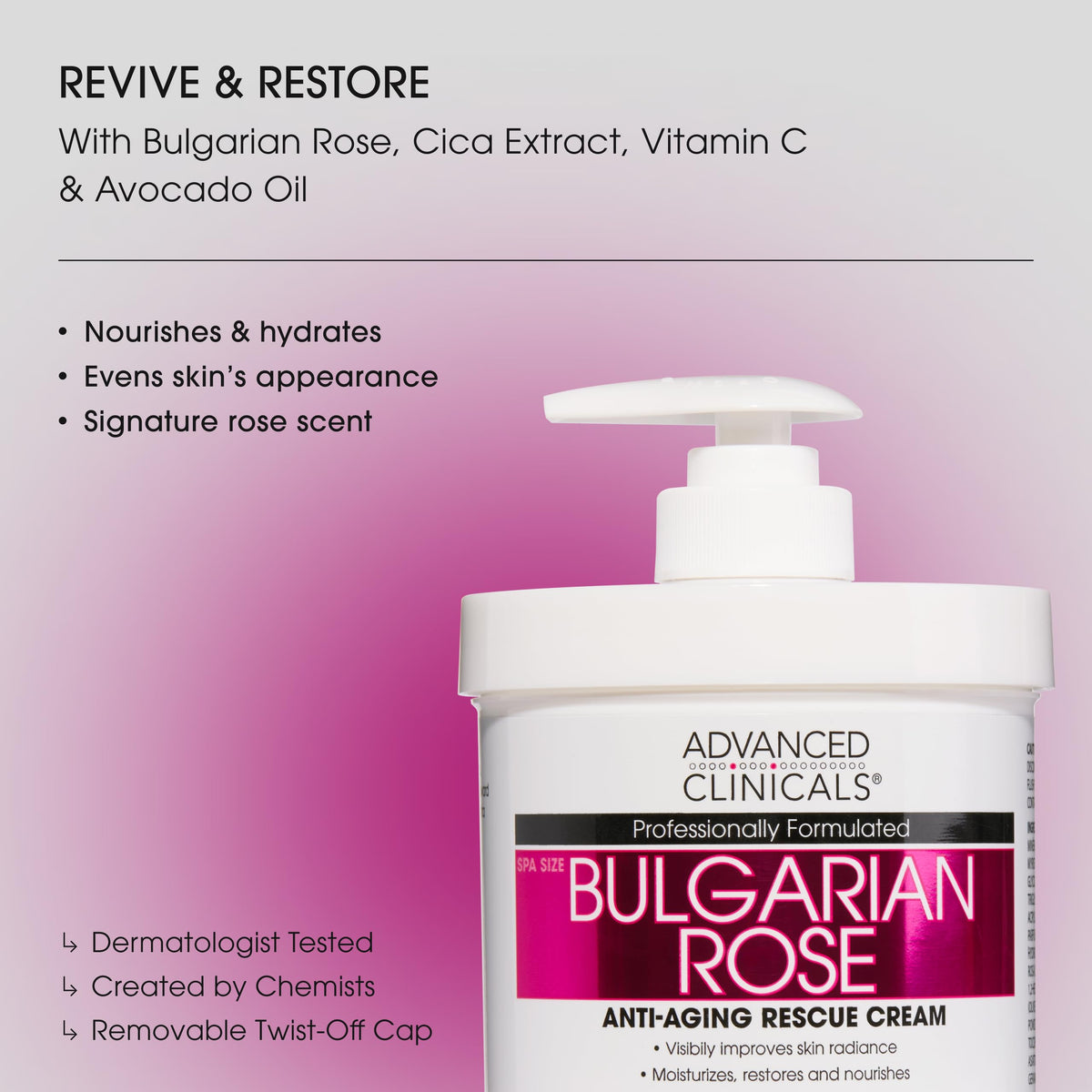 Close-up of Advanced Clinicals Bulgarian Rose Lotion texture