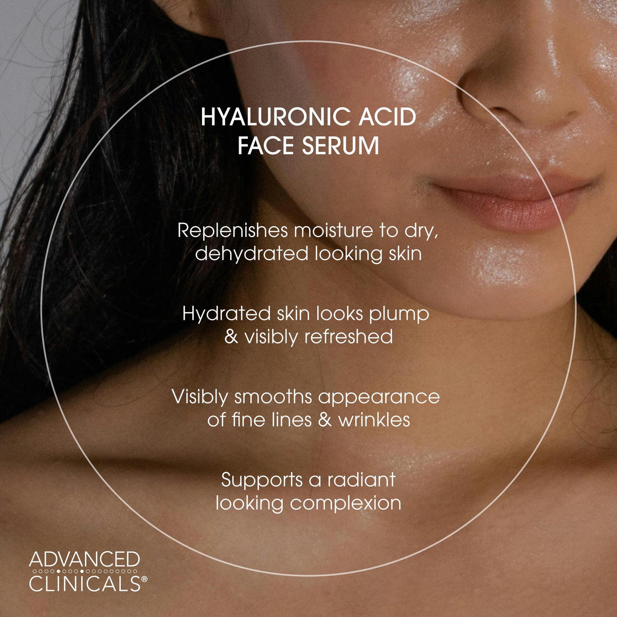 Close-up of Advanced Clinicals Hyaluronic Face Serum bottle