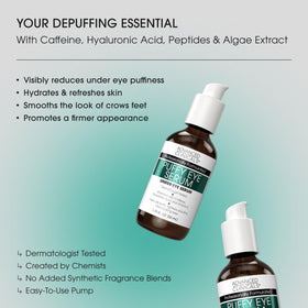 Close-up of Advanced Clinicals Puffy Eye Serum bottle showing texture