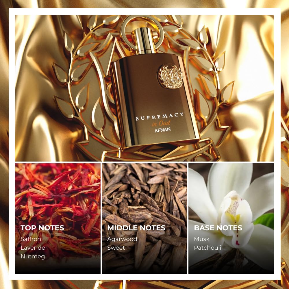 Close-up of Afnan Supremacy in Oud fragrance bottle