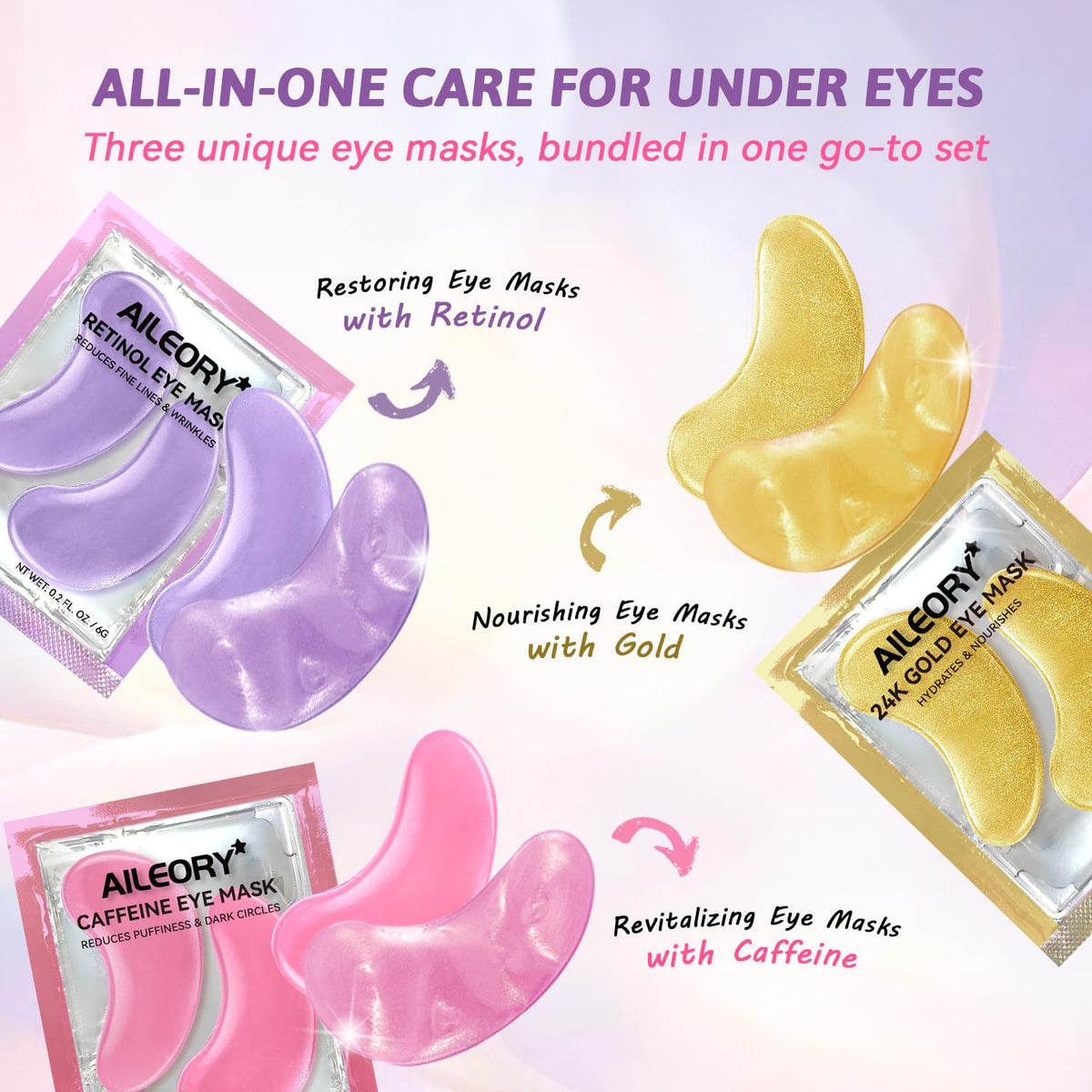 Close-up of AILEORY Retinol eye mask from the set
