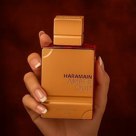 Close-up of Al Haramain Amber Oud Ruby Edition bottle cap