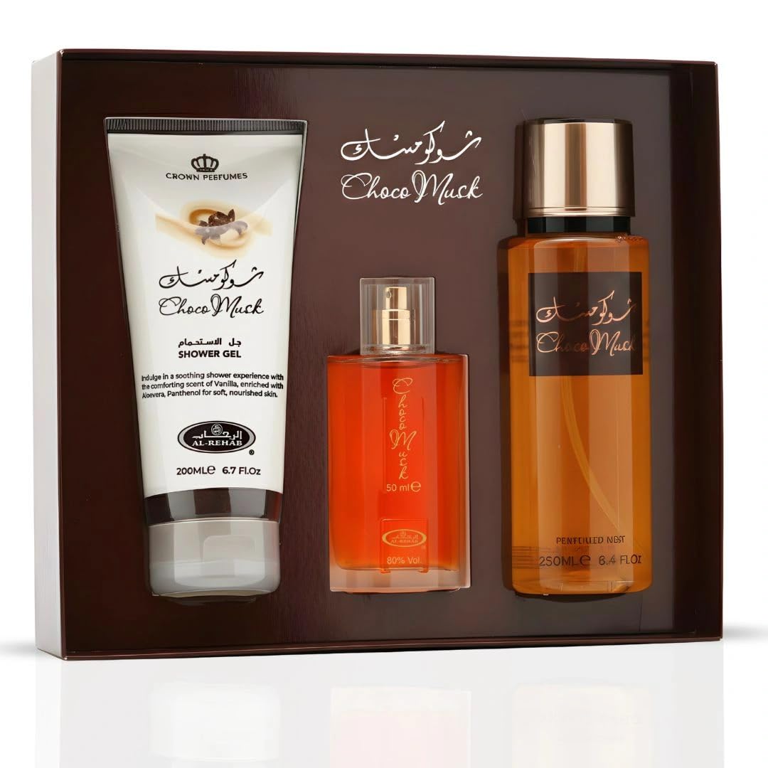 Close-up of Al-Rehab Choco Musk Eau de Parfum 50ml bottle