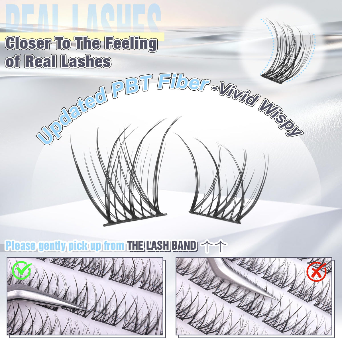 Close-up of ALICE C-curly lash clusters