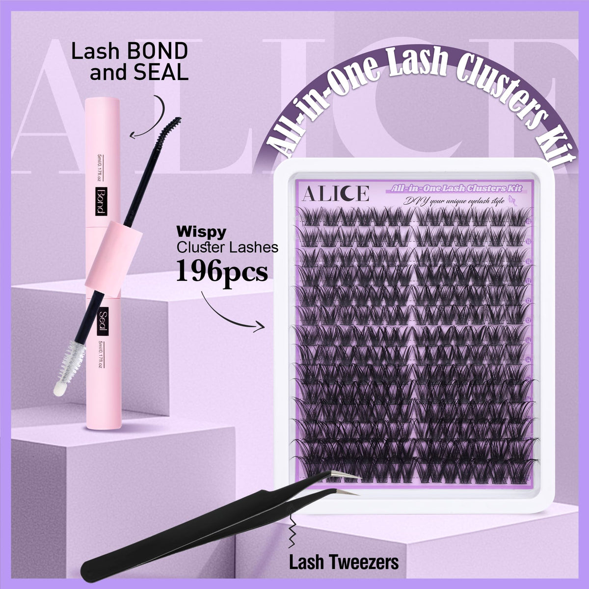Close-up of ALICE lash clusters ranging from 10-18mm