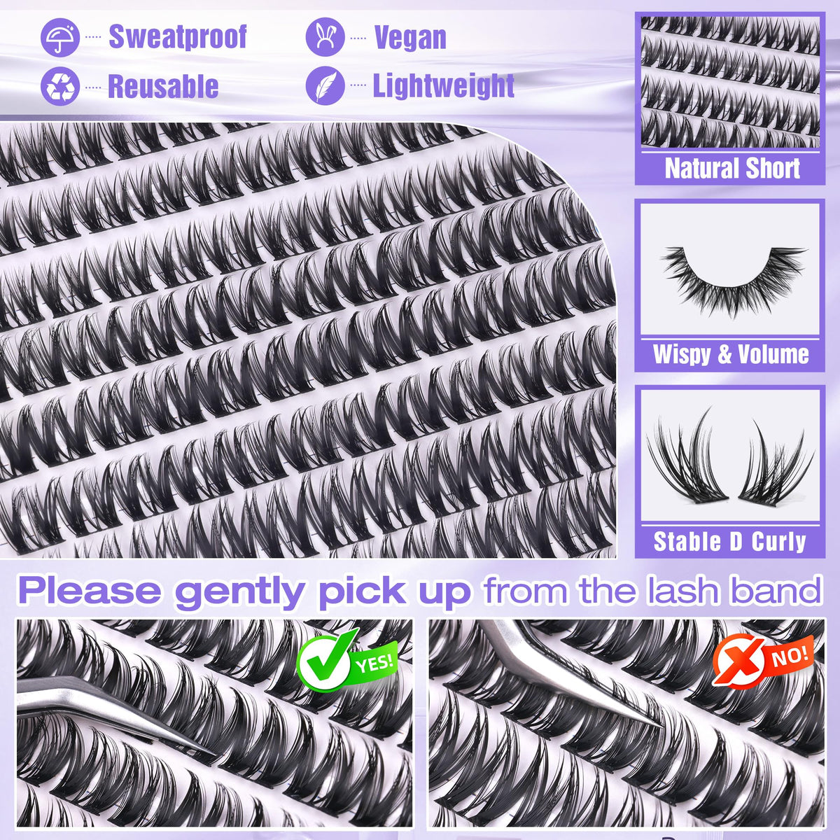 Close-up of ALICE Short Lash Clusters 8-12mm