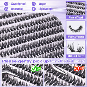 Close-up of ALICE Short Lash Clusters 8-12mm