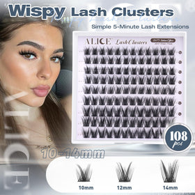 Close-up of ALICE Wispy Eyelash Clusters showcasing 10-14mm lengths