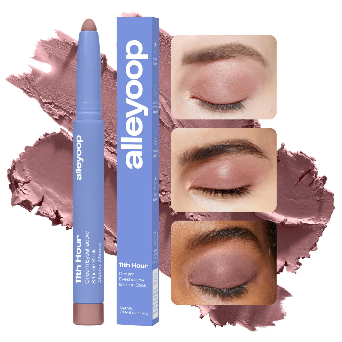 Close-up of ALLEYOOP 11th Hour Cream Eyeshadow Stick Mauve Matte tip
