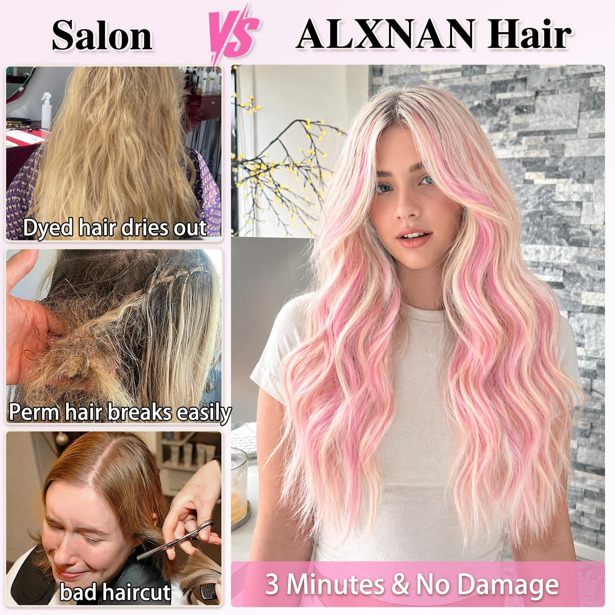 Close-up of ALXNAN Long Wavy Clip in Hair Extensions clips