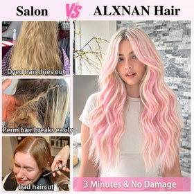 Close-up of ALXNAN Long Wavy Clip in Hair Extensions clips