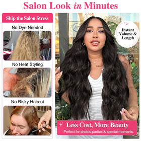 Close-up of ALXNAN Long Wavy Clip in Hair Extensions clips