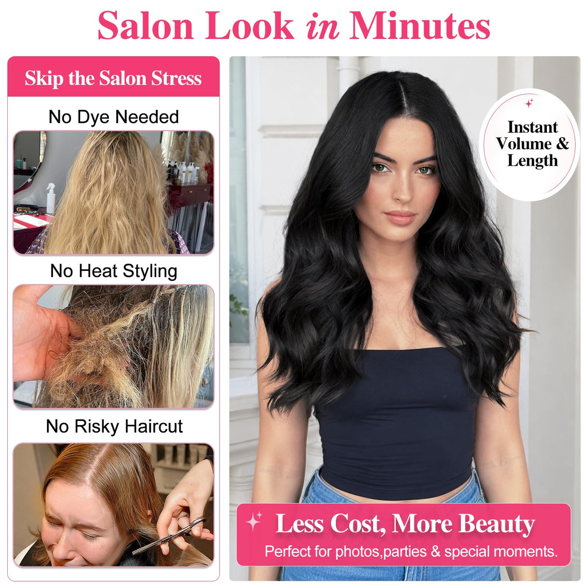 Close-up of ALXNAN Wavy Clip in Hair Extensions clips