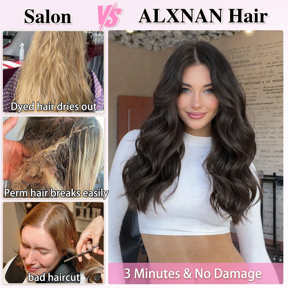 Close-up of ALXNAN Wavy Clip in Hair Extensions clips