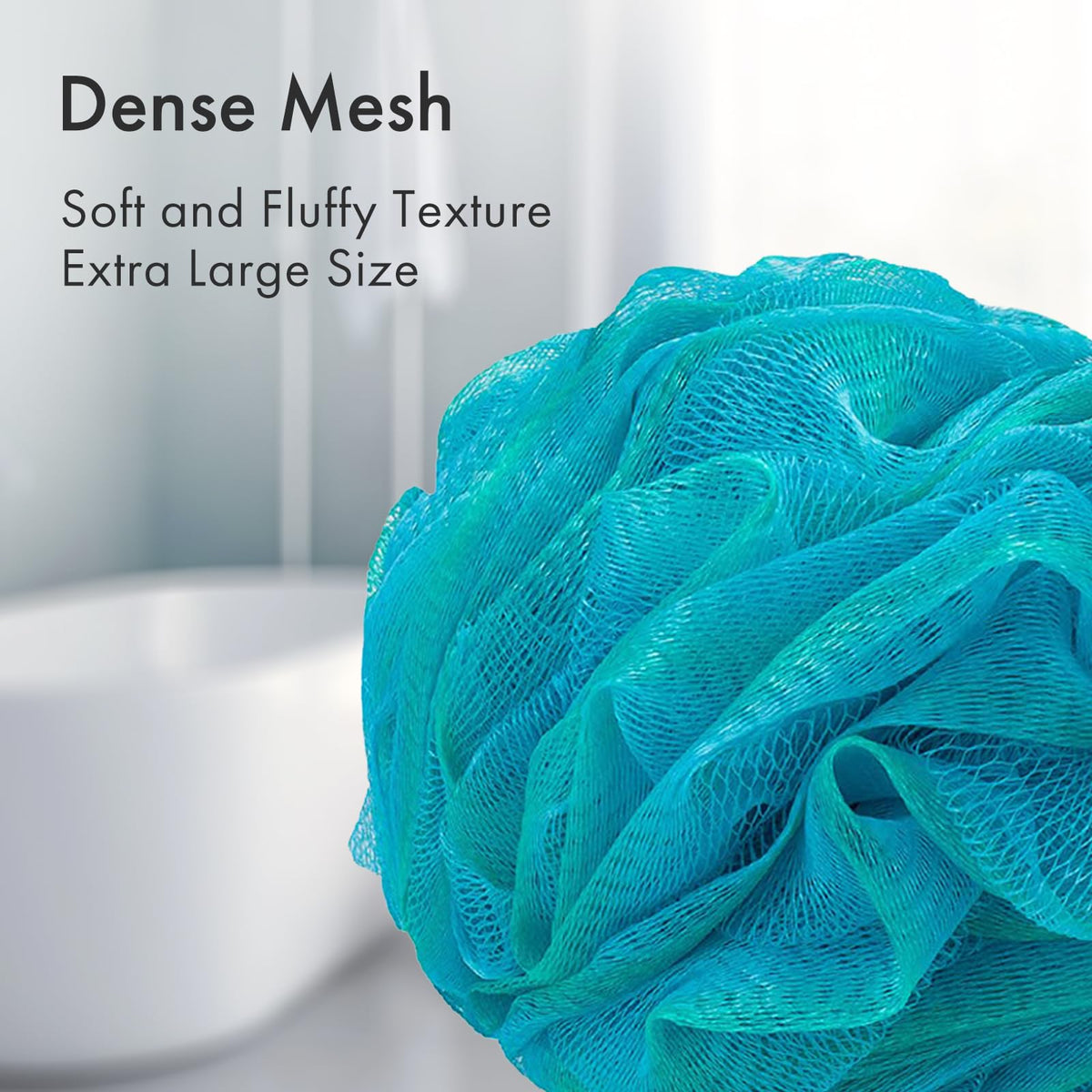 Close-up of AmazerBath Charcoal Loofah Sponge with hanging ribbon