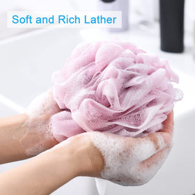 Close-up of AmazerBath Loofah Sponge showing its fluffy mesh texture