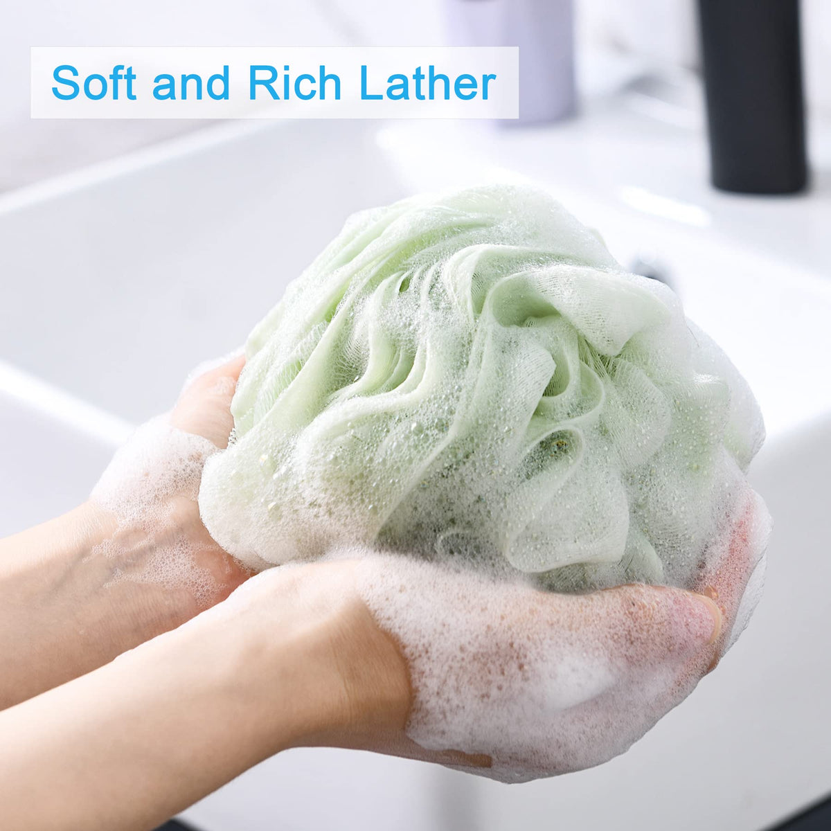 Close-up of AmazerBath Loofah Sponge showing its fluffy texture