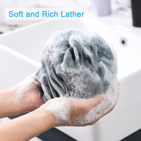 Close-up of AmazerBath loofah sponge showing strong knotting design