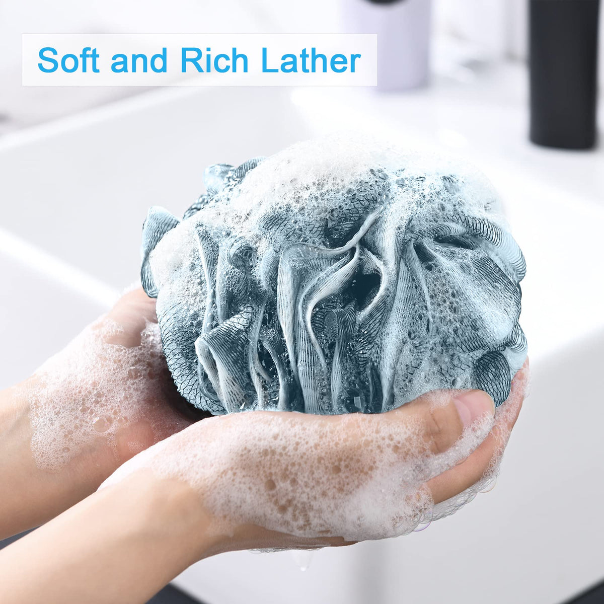 Close-up of AmazerBath loofah sponge showing strong knotting design