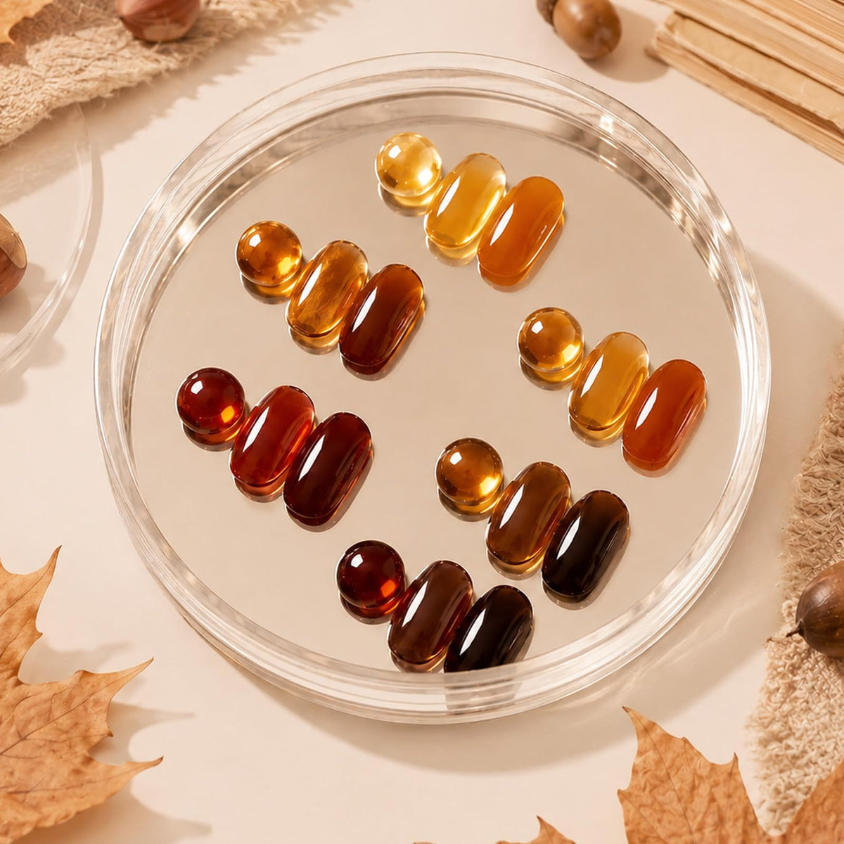 Close-up of amber jelly gel nail polish from Beetles
