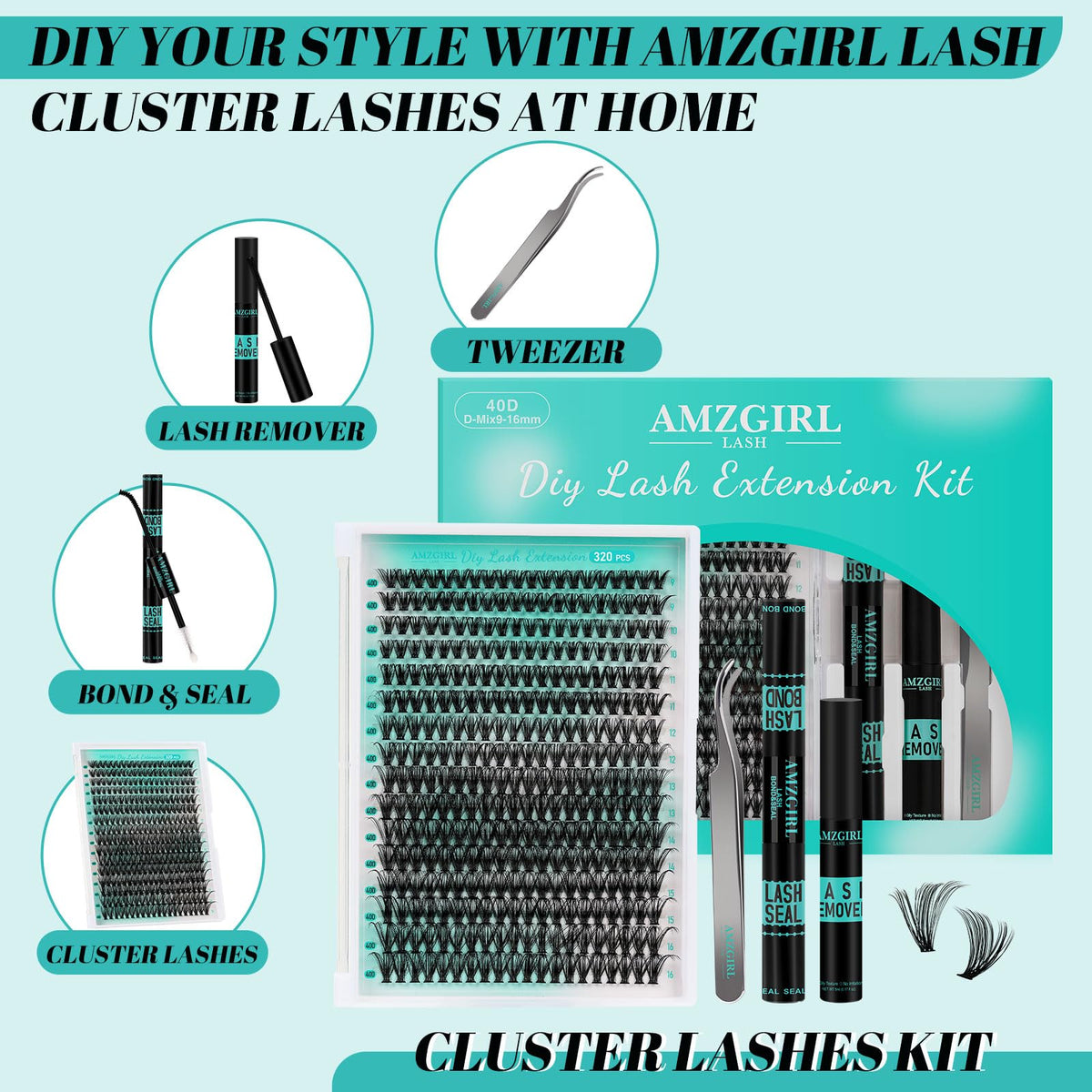 Close-up of AMZGIRL 40D D Curl wispy eyelash extensions