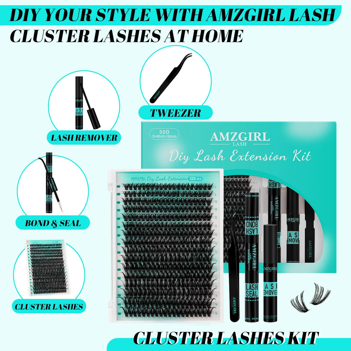 Close-up of AMZGIRL LASH 50D D Curl individual lashes