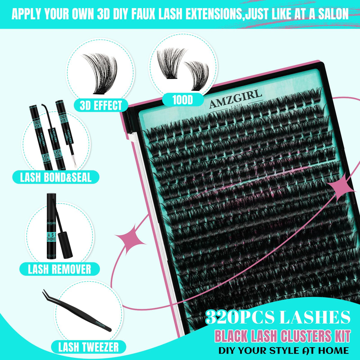 Close-up of AMZGIRL LASH D Curl individual lashes in various lengths