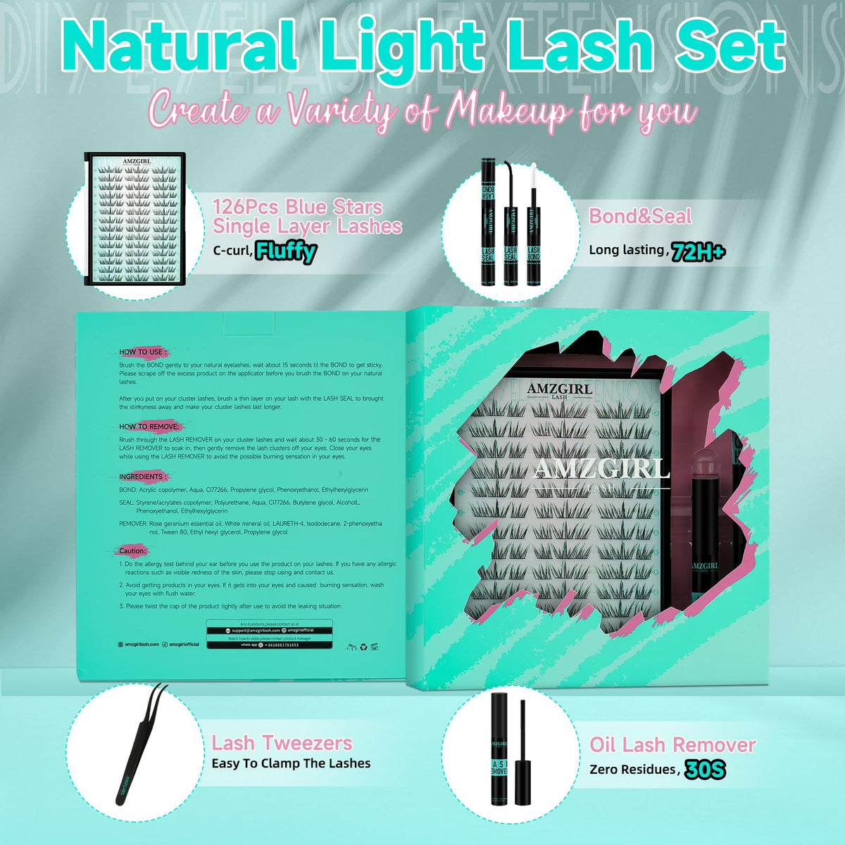 Close-up of AMZGIRL LASH Glitter Lash Clusters showing individual clusters
