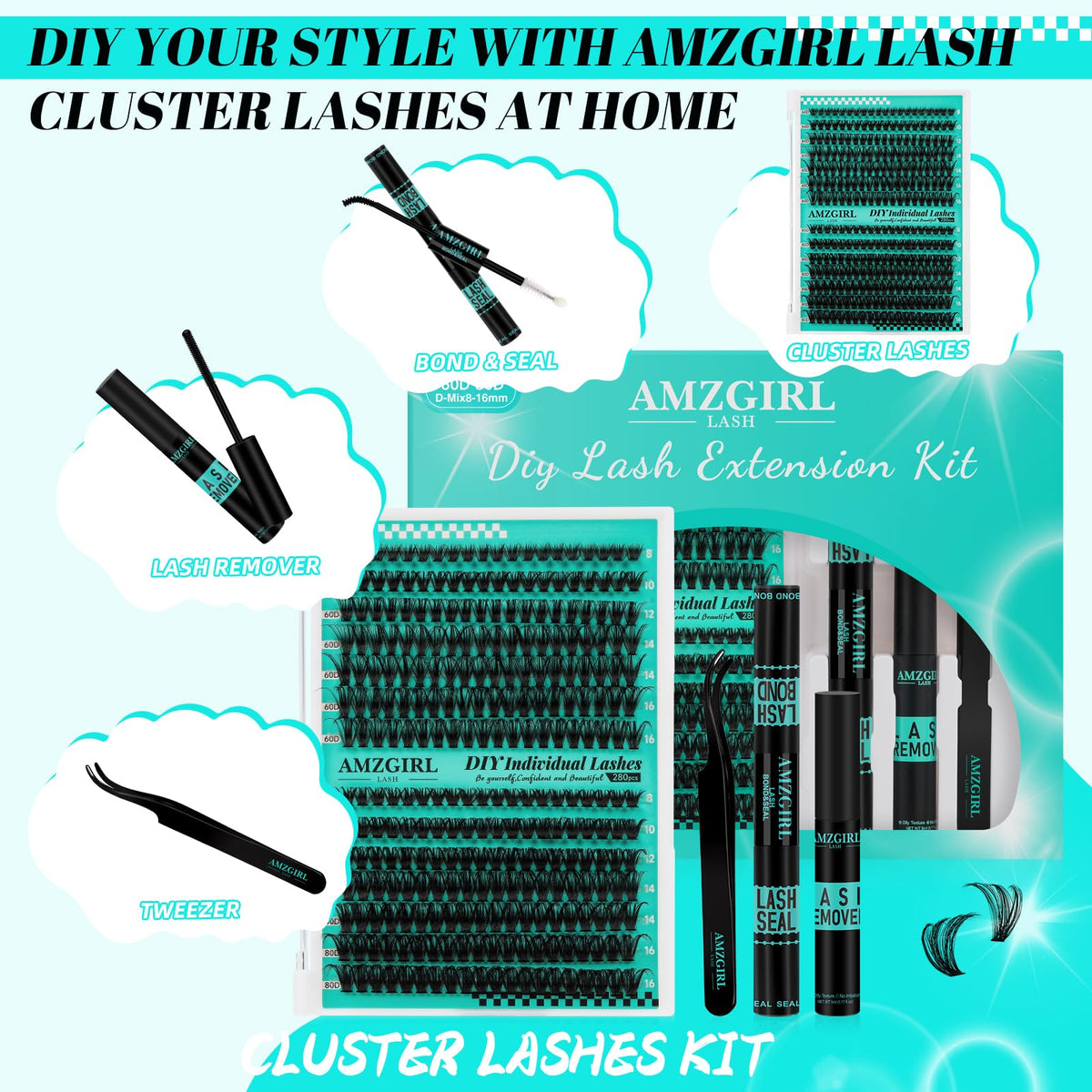 Close-up of AMZGIRL LASH individual lash clusters