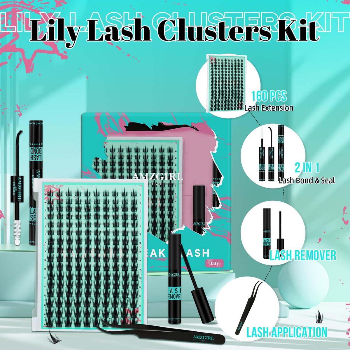 Close-up of AMZGIRL LASH lash bond and seal in the kit