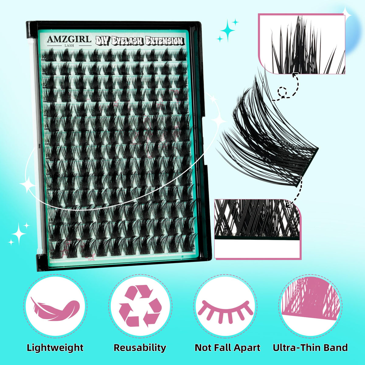 Close-up of AMZGIRL LASH Manga Lash Clusters showcasing individual lashes