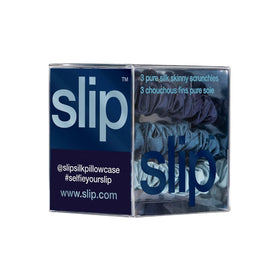 Close-up of an oxford SLIP silk skinny scrunchie