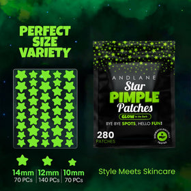 Close-up of Andlane Glow In The Dark Star Pimple Patches showing different sizes