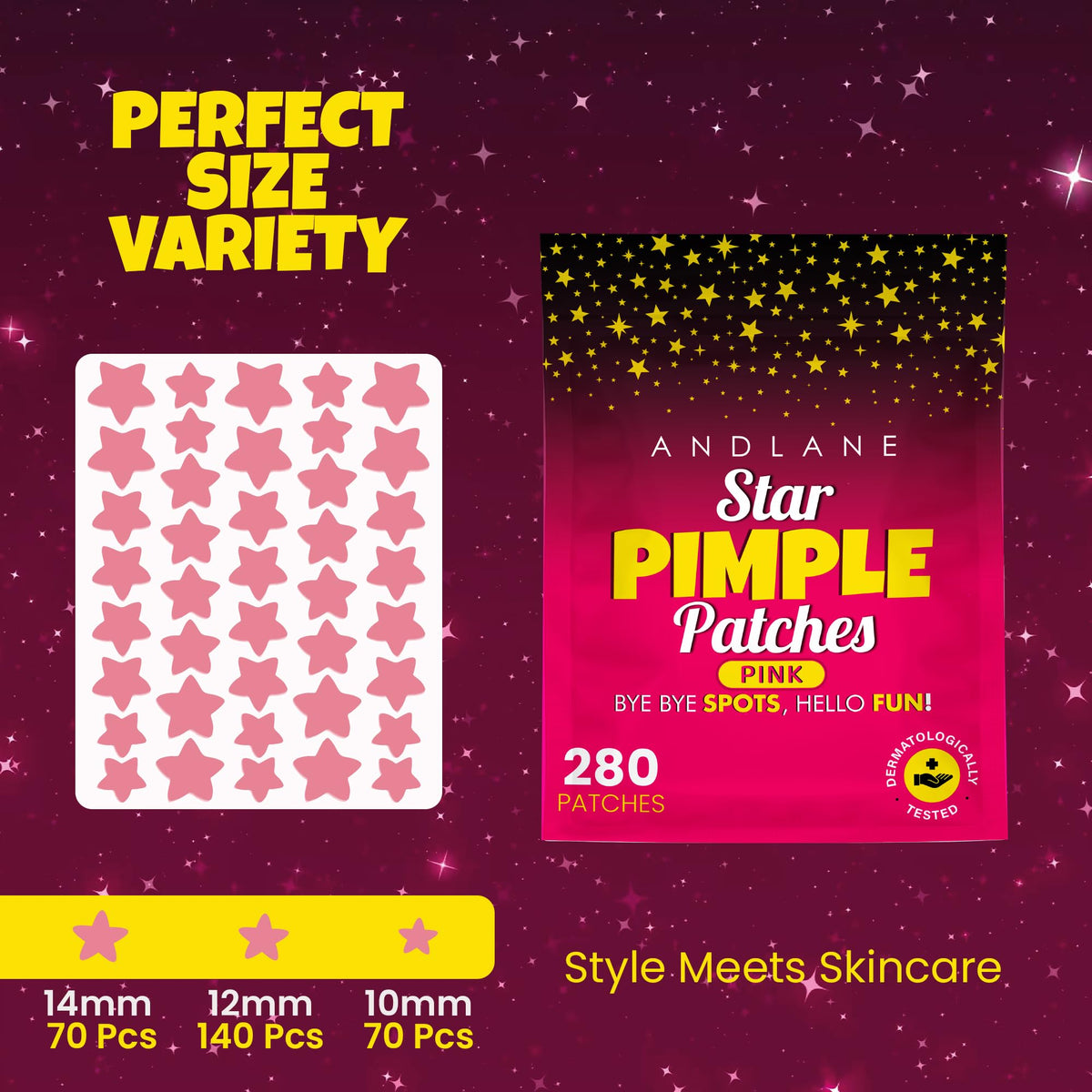 Close-up of Andlane Pink Star Pimple Patches showing different sizes