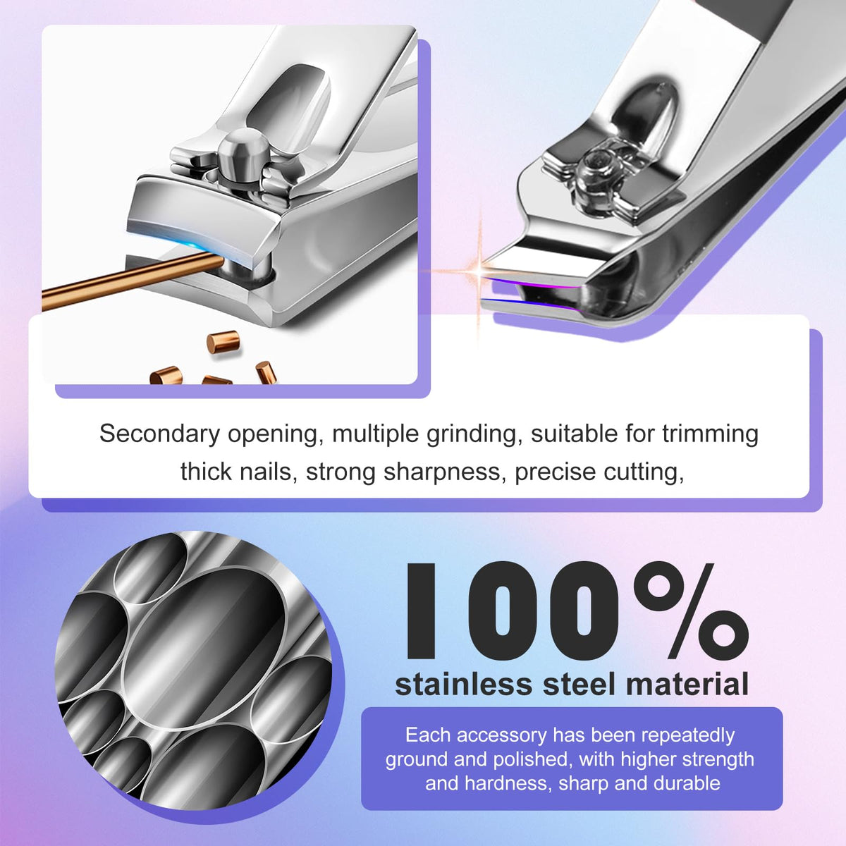 Close-up of Andrea stainless steel fingernail clippers