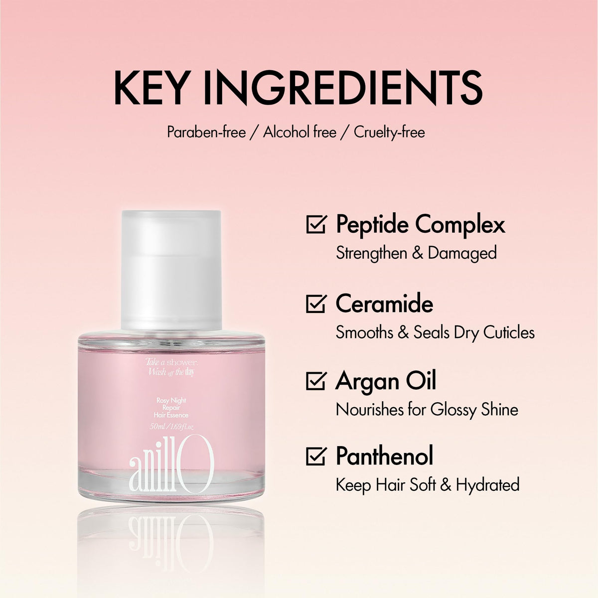 Close-up of ANILLO Rosy Night Repair Hair Essence pump