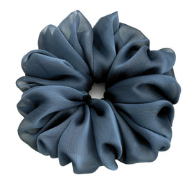 Close-up of AnnushkaHomeDecor Moonlight Blue Chiffon Hair Scrunchie texture