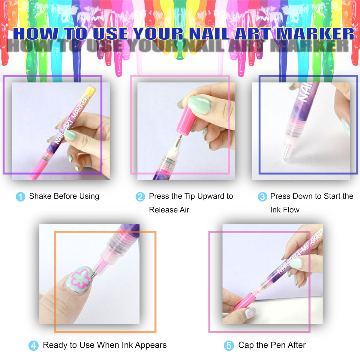 Close-up of AOKELEON nail art pen fine tip