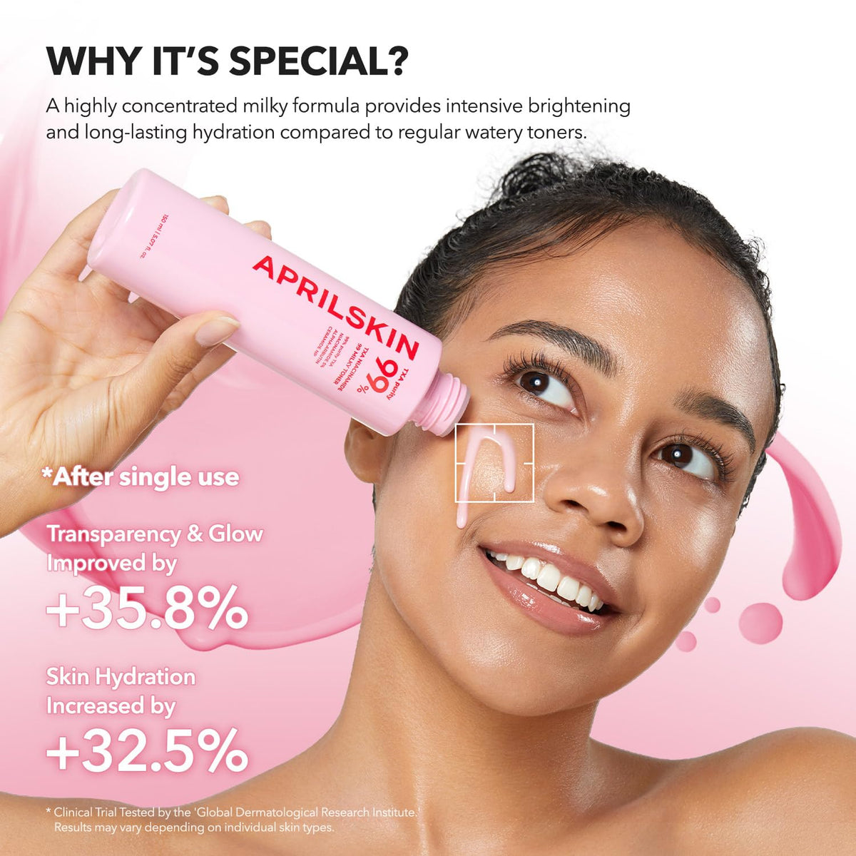Close-up of APRILSKIN TXA Niacinamide Pink Milky Toner texture