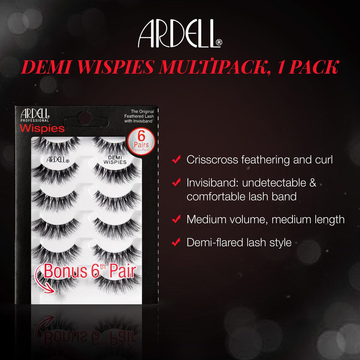 Close-up of Ardell Demi Wispies lashes showing staggered lengths
