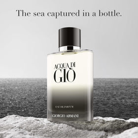 Close-up of Armani Beauty Acqua di Giò cap with monogram