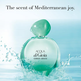 Close-up of Armani Beauty Acqua di Gioia Eau de Parfum bottle showing gradient