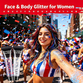 Close-up of AROIC body glitter in various colours