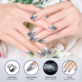 Close-up of Artdone chrome nail powder jar with metallic finish