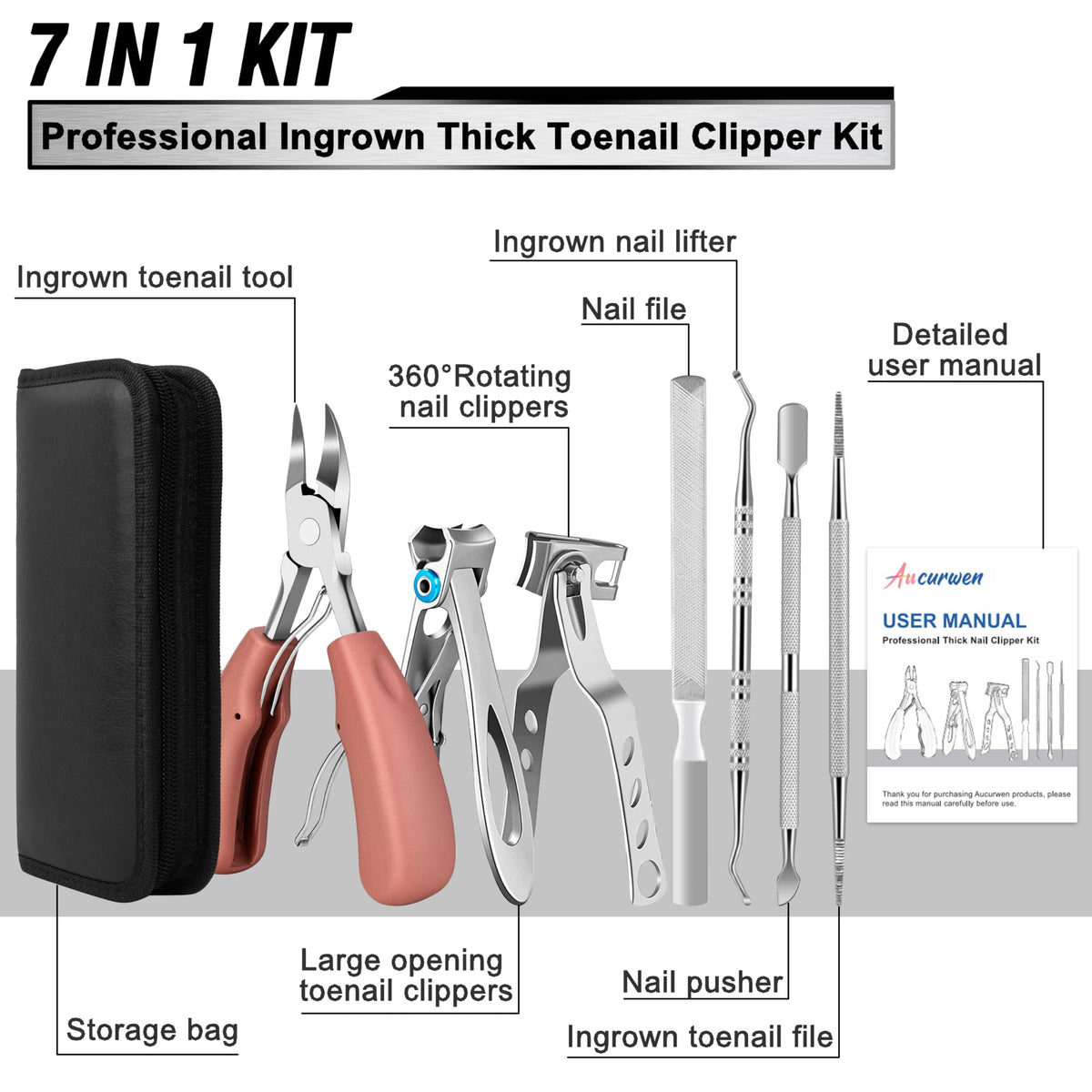 Close-up of Aucurwen toenail clippers with curved blade